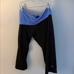 Adidas Women's Black Capris with Light Blue Foldover Waist